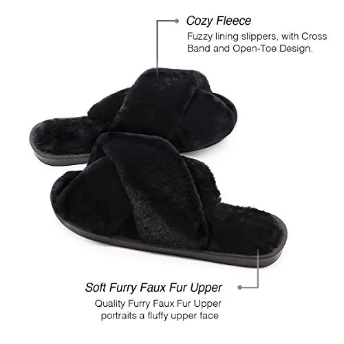 The Season Essentials U-slide Women’s Cross Band Soft Plush Fluffy Furry Fleece House Indoor or Outdoor Ladies’ Slide Slippers2
