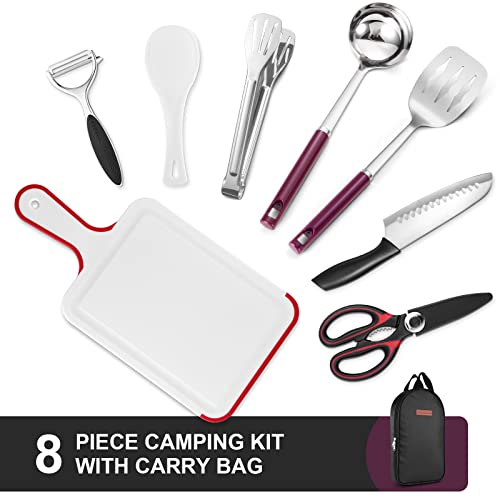 Odoland Camping Kitchen Utensil Organizer Travel Set with Tongs, Scissors, Cutting Board, Rice Paddle and Water Resistant Case for Indoor Daily Meal or Outdoor Hiking Picnic and Trekking - Image 2