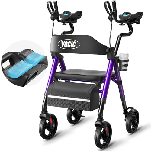 VOCIC Walkers for Seniors, Upright Walker with Adjustable Armrests, Z22 GelCool Stand Up Walker with