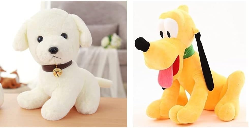 Babique Dog Plush Soft Toy, White+Pluto Sitting Plush Soft Toy-(Set of 2Toys)