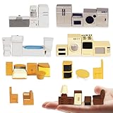 Hiawbon 31PCS Miniature Furniture Set, 1：48 Scale Resin Miniature Accessories and Furniture, Kitchen Bathroom and Living Room Set, Miniature Furniture Kit for Fairy Garden Home Decor