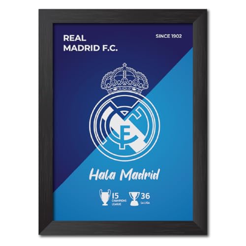 Image of TenorArts Real Madrid Football Club Poster White Logo Laminated Photo Frame Painting with Matt Finish Black Textures(12 inches x 9inches)