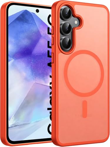 Image of Elzzi Magnetic Guard Case for Samsung Galaxy A55 5G Cover, Compatible with MagSafe Translucent Matte Hard PC + TPU Hybrid Back Cover, Slim Shock-Resistant Anti-Scratch Protective Case (Cosmic Orange)