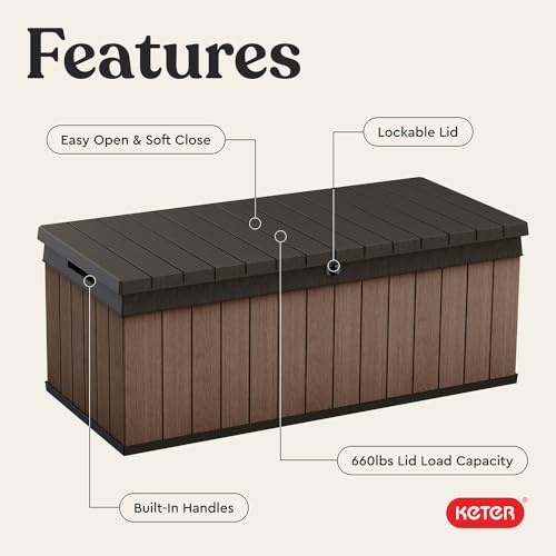 Image of Keter Darwin 100 Gallon Resin Large Deck Box - Organization and Storage for Patio Furniture, Outdoor Cushions, Garden Tools and Pool Gear