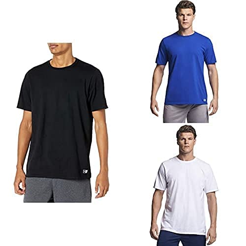 Image of Russell Athletic Men's Cotton Performance Short Sleeve T-Shirt, 3 Pack: Black /Royal /White, S
