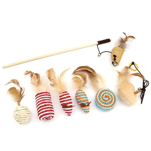 Juguetes para gatos de interior Tiny Pawprints kit de 7 varitas con plumas interactivas 4