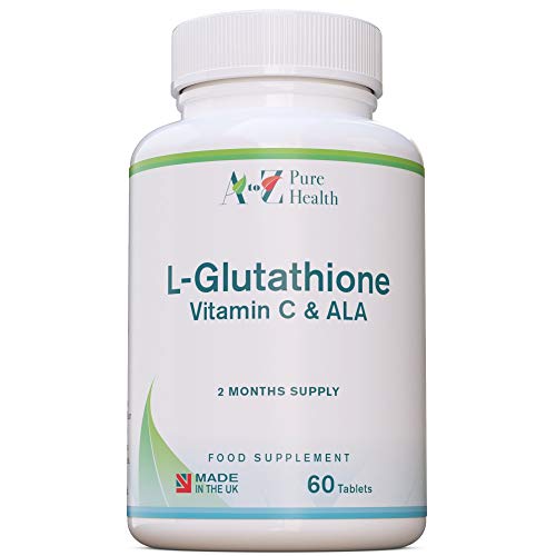 A to Z Pure Health L-Glutathione | 60 Tablets (2 Months Supply) | L-Glutathione with Vitamin C & ALA Supplement | Made in The UK