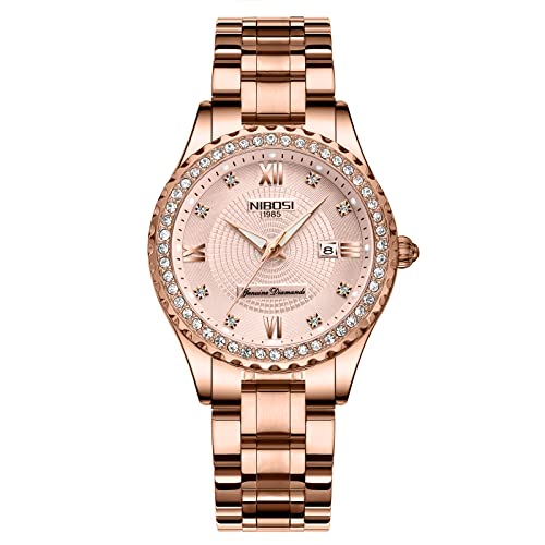 NIBOSI Women Watches Analogue Stainless Steel Wrist Watches Watches for & Girls&Miss&Ladies Rose Gold Dial Gol