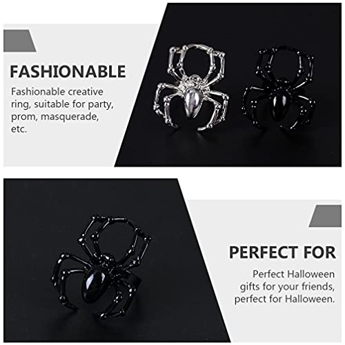Lurrose 2 peças de anel gótico de articulação de aranha vintage punk anéis de aranha caveira dedo es