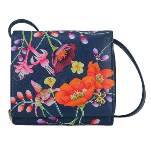Anuschka Organizador feminino original pintado à mão em couro legítimo com duas dobras, Prado iluminado pela lua, One Size