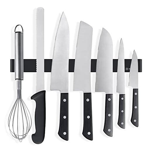 Rich&Ray 16 Inch Magnetic Knife Holder, No Drilling Magnetic Knife Strip, Kitchen Accessories Organizer Bar or Used in Organizing Tools (Stainless Steel-16 inch, Black)
