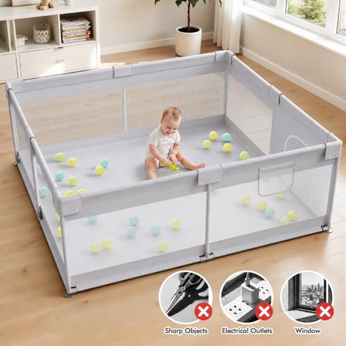 Image of Uanlauo Baby Playpen for Babies and Toddlers, 47x47 in Play Yards, Gray