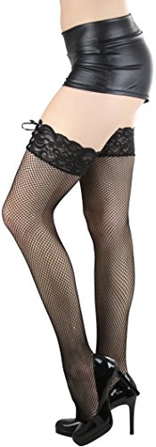 Image of ToBeInStyle Women's Spandex Double Weaves Thigh Hi With Lace Up Lace Top