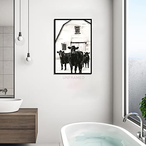 Farmhouse Animal Wall Art Cow Painting Rustic Cow Wall Art Farmhouse Barn Pictures Cow Wall Decor Black White Poster Animal Canvas Prints Rustic Artwork For Bedroom Living Room 16X24 Inch Frameless #TOP2