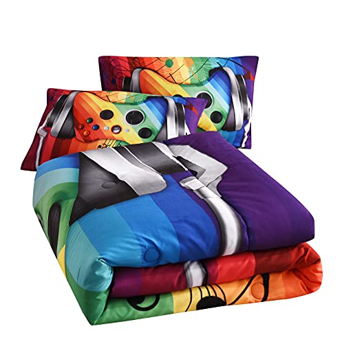 A Nice Night Gamer Gamepad Comforter For Boys Teen,Gaming Video Games Button With Controller,Vintage Music Themed Bedding Sets (Purple, Twin(68-By-88-Inches)) #TOP3