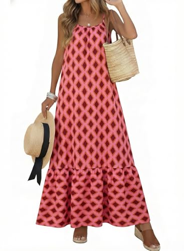 Image of Dokotoo Women Summer Dresses Scoop Neck Ruffle Flowy Boho Maxi Dress