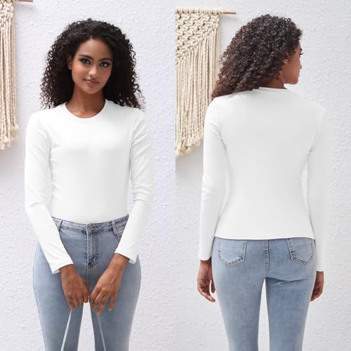 Cotton Long Sleeve Tee Shirts for Women Slim Fit Tshirts Basic Tops Tight Crewneck Layering Undershirts2