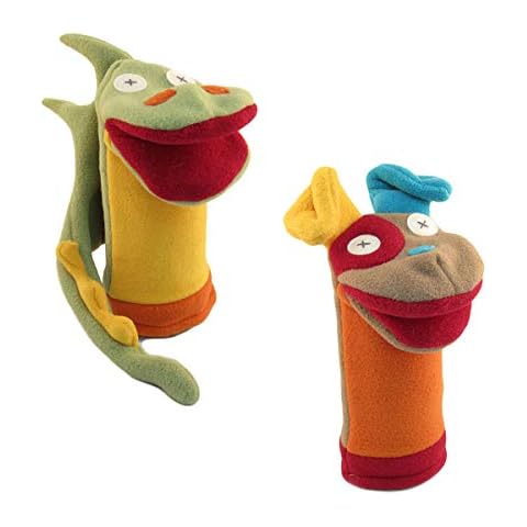 Cate & Levi, Set of 2 Hand and Sock Puppets, Made in Canada, with Moveable Mouths, Eco Friendly and Safe for All Ages, Baby and Birthday Gift (Dog, Dragon) Cover