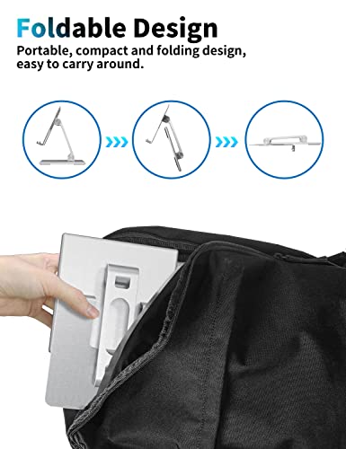 Alashi Tablet Stand For Desk, Stable Tablet Holder With Heavy And Thickened Metal Base For Large Tablet Device, Multi-Angles Adjustable And Foldable, Universal Supports 4-13.3 Inches Tablet, Silver #TOP4