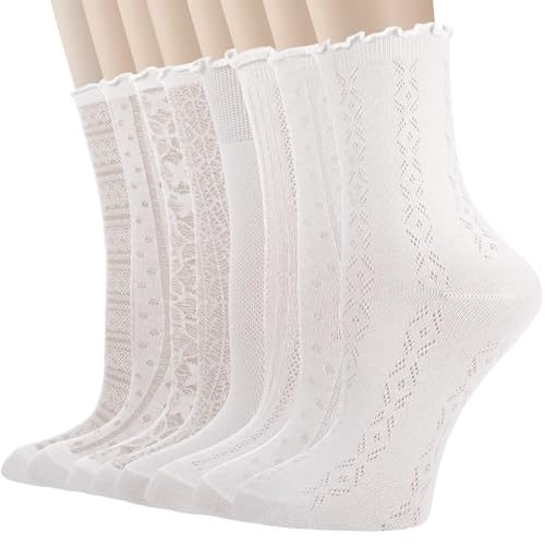 Utensilsto 8 Paar Rüschen Socken Damen Socken Mit Rüschen Weiche Rüschen Socken In Weiß Süße Lacs Kurze Rüschensöckchen Komfort Elastische für Frauen Mädchen Größe 36-41