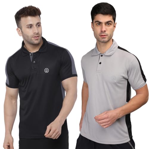Image of CHKOKKO Men's Active Sports Wear Polo Half Sleeve Gym Tshirt with Button Collar Quick Dry Breathable Perfect for Workout Running Regular Fit Pack of 2