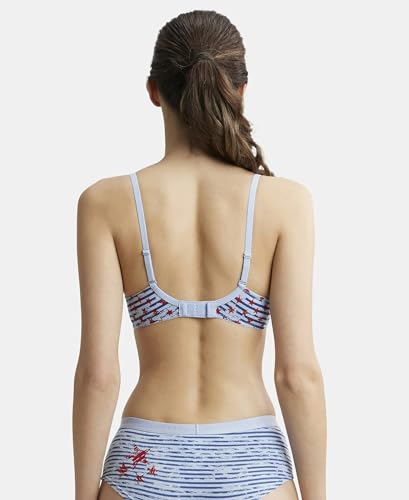 Image of Jockey UL50 Women's Under-Wired Padded Super Combed Cotton Elastane Stretch Medium Coverage Printed T-Shirt Bra with Detachable Straps (Prints May Vary)