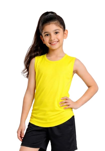 Kids Sleeveless Sports T-Shirt | Quick Dry Activewear Tank Top for Girls | Lightweight Summer Wear Yellow-image-9