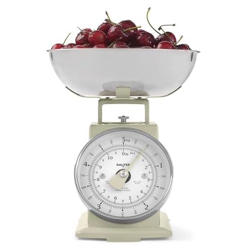 Salter Timeless Mechanische Keukenweegschaal – 5 kg Capaciteit, Vaatwasmachinebestendige Kom van 1 Liter, Analoge Voedselweegschalen, Gemakkelijk af te lezen Grote Wijzerplaat, 22 cm Hoogte, Crème