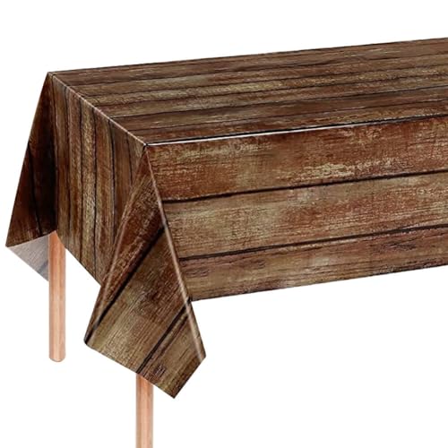 Image of 2 Pack Christmas Plastic Tablecloths Plastic Table Covers Disposable Table Cloths BBQ Picnic Birthday Wedding Party Waterproof Tablecloth Dark Wood Grain TableCovers 54 x 108 in