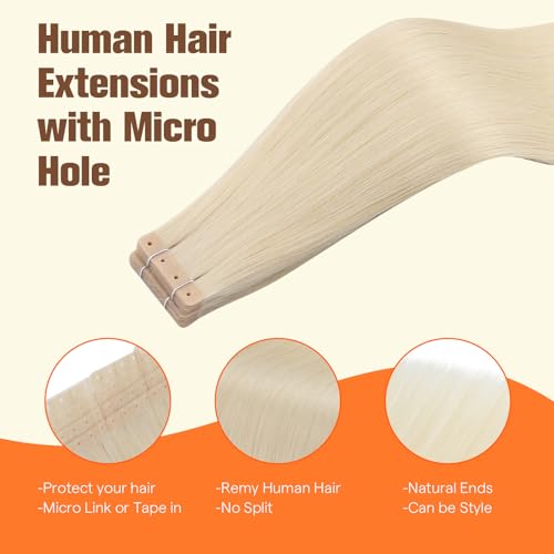 Image of Full Shine Holed Hair Extensions Tape In, Ash Blonde 20 Inch | 50g 20 PCS, Seamless Tape in Hair Extensions Human Hair, Flat Base, Glueless Wear, Comfortable Fit, Event Styling