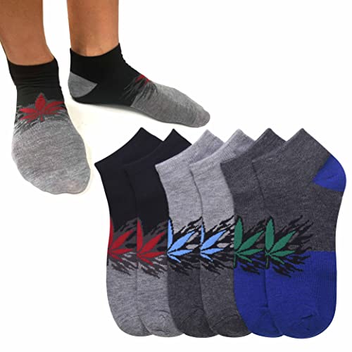 6 Pairs Mens Novelty Ankle Socks Smokers Leaf 420 Pot Crew Low Cut Sports 10-133