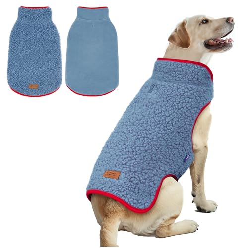 Image of cyeollo Sherpa Dog Coat Reversible Dog Jackets for Large Dogs, Blue, 3XL