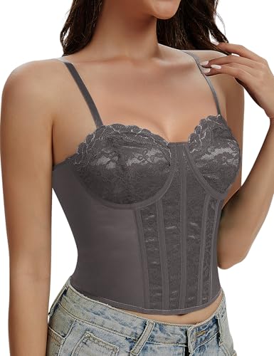 Image of Lace Corset Tops for Women Sexy Going Out Bustier Top Sleeveless Adjustable Straps Crop Tops with Back Hooks