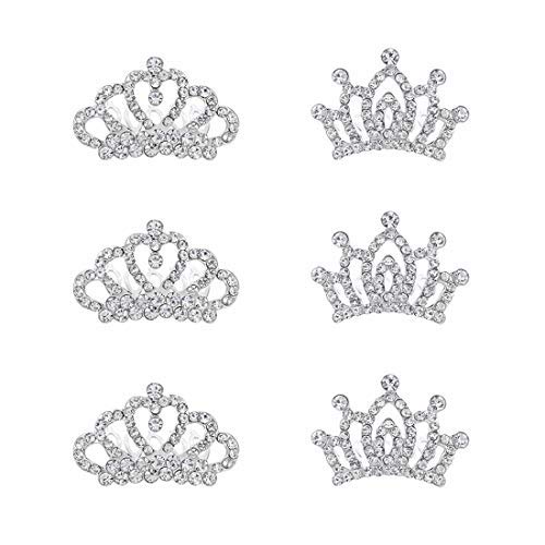 Mini Princess Crown Comb Tiara Hair Clips for Wedding Flower Girls Birthday Party Favor Cupcake Toppers Pack of 6