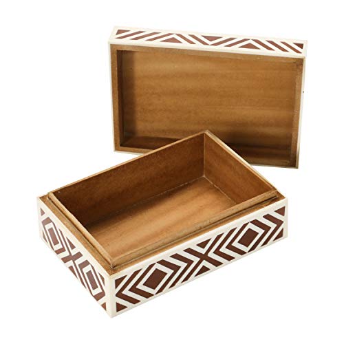Creative Co-Op Resin & Mdf Lid & Pattern Inlay, Brown & Cream Box, Brown #TOP3