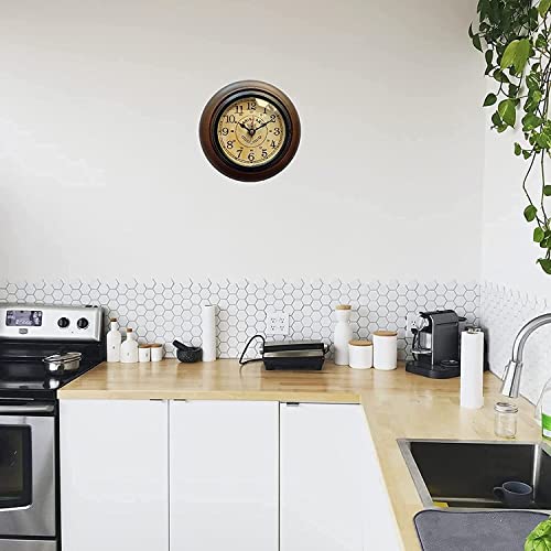 Image of VK 6 Inch Antique Wooden Wall Clock | Vintage Round Silent Non-Ticking Analog Mini Wall Clock | Decorative Small Battery Operated Clock for Bedroom, Kitchen, Office & Home Decor (Brown Finish)