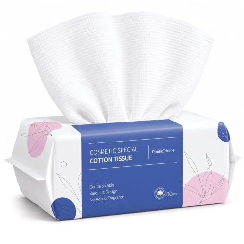 Image of PoeticEHome Disposable Face Towel | Thick & Absorbent | Clean Face Tissue Biodegradable | Cotton Dry Wipes for Facial Cleansing & Makeup Removing
