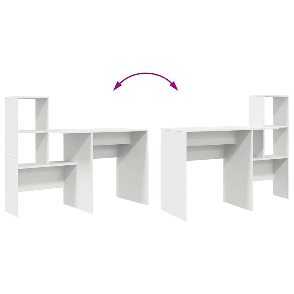 Scrivania bianco legno ingegnerizzato 131,5 x 50 x 106,5 cm con ripiano, cassetto e libreria integrata per ufficio, studio, smartworking, postazione computer e lavoro gaming salvaspazio