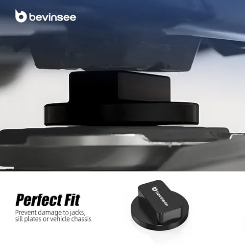 Image of Bevinsee 4pcs Floor Jack Pad Adapter Aluminum Compatible with BMW & Mini E46 E90 E91 E92 E93 F30 F31 M3 F80 M3 G20 Jack Pad Frame Rail Protector Universal Black