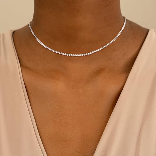 Tennis Necklace for Women, 14K Gold/Silver Plated Rhinestone Choker Necklaces for Women, Dainty Cubic Zirconia Cut Faux Diamond Chain3