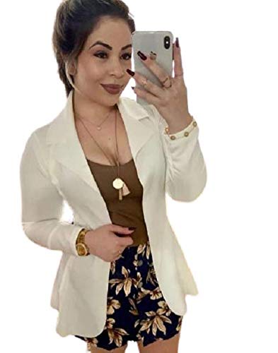 Blazer Slim Acinturado Neoprene Casaco sobretudo (Off, GG)