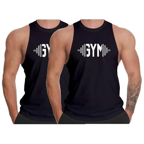 InleaderAesthetics Men's Gym Workout Tank Tops Y-Back Muecle Tee Stringer Fitness Bodybuilding Sleeveless T-Shirts - BK+BK-XL Cover