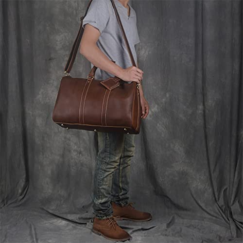 Men's Hand Luggage Bag Travel Bag Genuine Leather Large Capacity Single Shoulder Messenger for 14 Inch Laptop(E)3