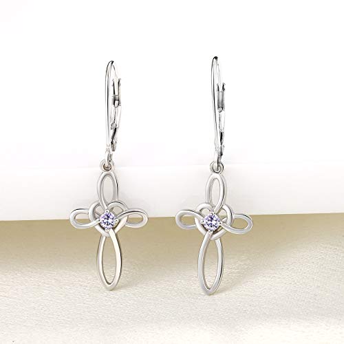Yl Celtic Knot Cross Earrings Sterling Silver Dangle Drop Earrings Created Alexandrite Religious Leverback Jewelry For Women #TOP3