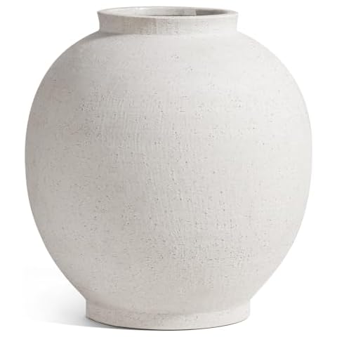 LE TAUCI Ceramic Rustic Vase, 12.5 Inch Minimalist Flower Vase, Farmhouse Tall Vase for Table, Living Room, Home Decor, Bathroom, Holiday, Wedding, Set of 1, Sandstone White Cover