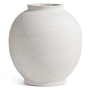 White Ceramic Vase – Large 12.5 Inch Round Floor Vase for Centerpieces, Farmhouse Rustic Minimalist Home Decor (Sandstone White)