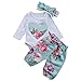 Acción de Gracias Baby Girl Romper Jumpsuit 3pcs Mono de Manga Larga de algodón Romper Tops Pantalones Sombreros Mono