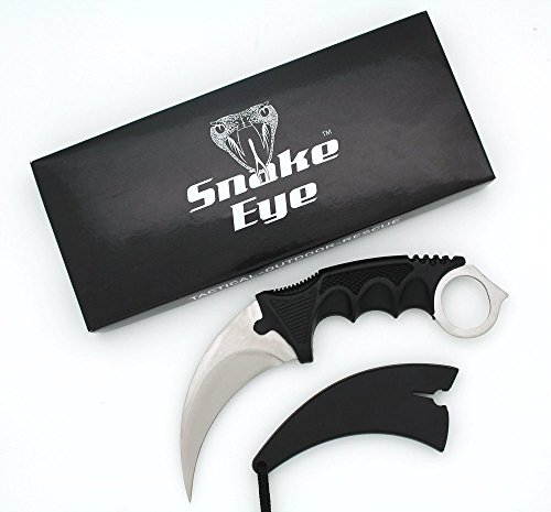 Snake Eye Tactical Karambit Style Full Tang Neck Knife Outdoors Camping Fishing Hunting (Silver) - Snake Eye Tactical