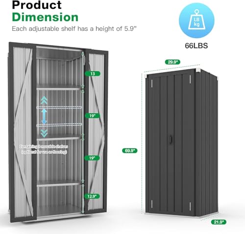 Image of AECOJOY Outdoor Storage Cabinet Waterproof, Vertical Tall Outdoor Storage Cabinet with Shelves, Garden Sheds & Outdoor Storage Clearance Cabinet Weatherproof for Outside or Indoor in Dark Grey