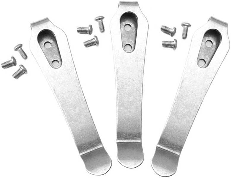 3個のCNCステンレスポケットクリップと9個のネジ交換品、アウトドアポケットナイフハンドルに適合(Silver)